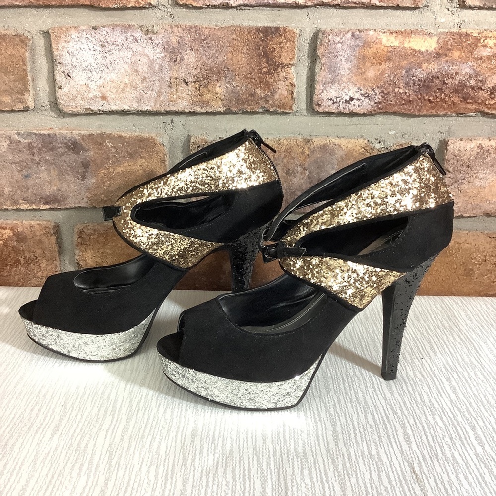 VELVET HEART “Angelique” Glitter Peep-Toe Heels